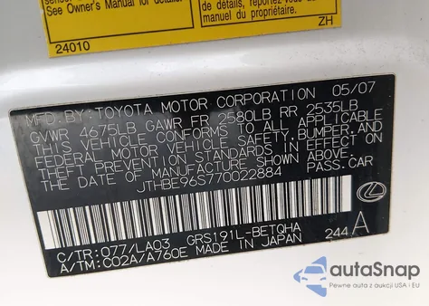 2007 Lexus Gs 350 z USA, uszkodzony, nr VIN JTHBE96S770022884